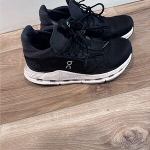 On Running Black and White Athletic Shoes with Knit Upper